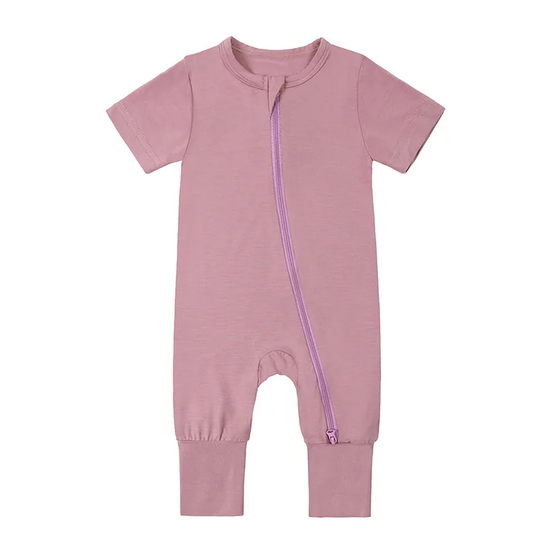 Baby Boy Girls Clothes Bamboo Fiber Romper Solid Color Short Sleeve Zipper Bodysuits Summer Infant Baby Outfits 0-24 Months