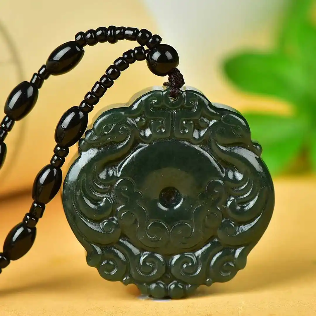

Natural jade Hetian jade fashion exquisite classic pendant necklace Men's women jewelry chain lovers birthday holiday gift