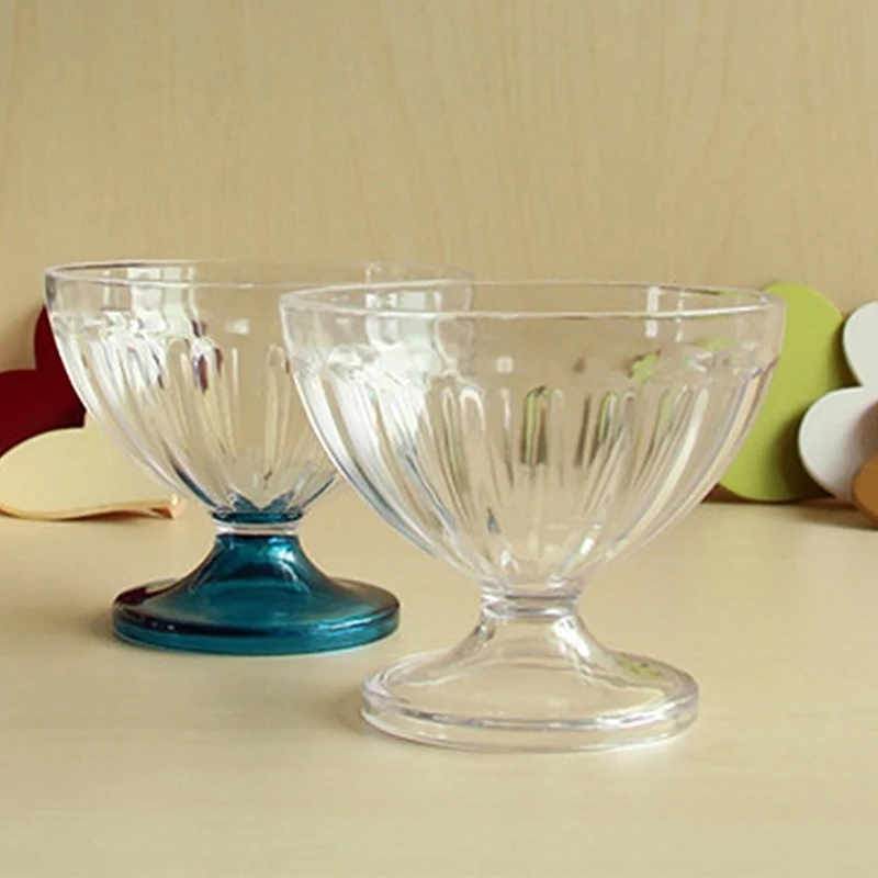 【250ml Clear Salad Bowl For Dessert Mill Shake Goblet Acrylic Embossed Ice Cream Cup Transparent Creative Salad Plates】