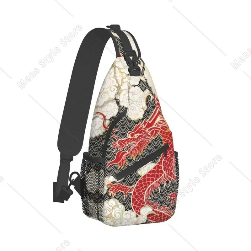 Cool Chinese Red Dragon Totem Pattern Sling Crossbody Backpack Men Tradition Asian Style Shoulder Chest Bags for Camping Biking