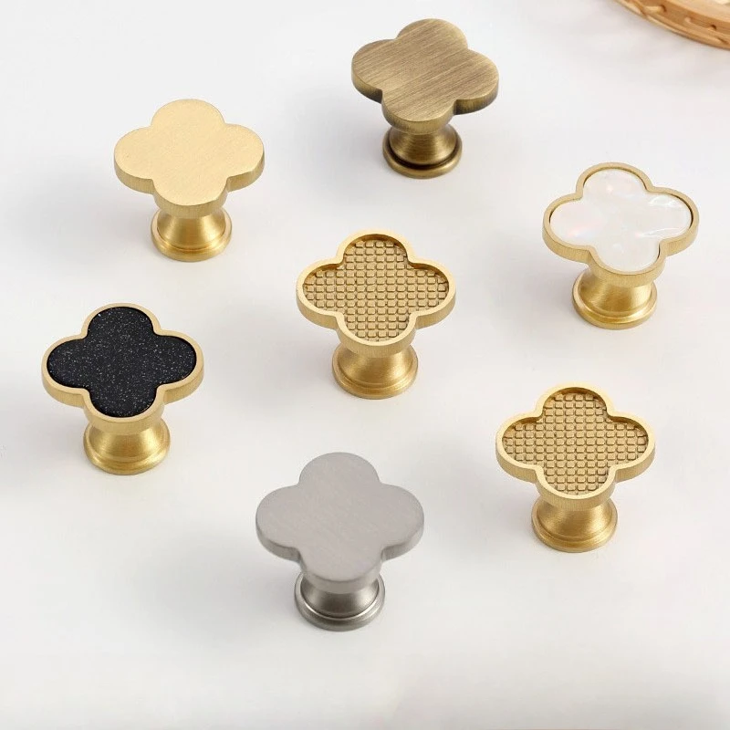 Creative Four-Leaf Clover Brass Wardrobe Shoe Cabinet Pull Handle Single Hole Drawer Brass Cabinet Door Handle