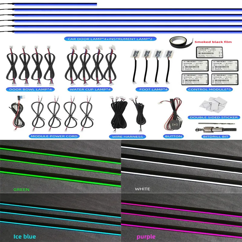 

New 18 in 1 RGB LED 64 Colours Car Interior Ambient Light Modification App Control DIY Dashboard Door Symphony Decorate Lights