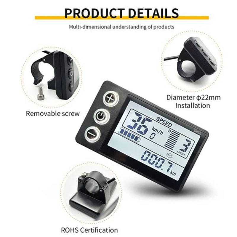 24V 36V 48V 60V Waterproof LCD Display S866 Controller Panel Dashboard Electric Bike Display for Electric Scooter 6Pin-A23U
