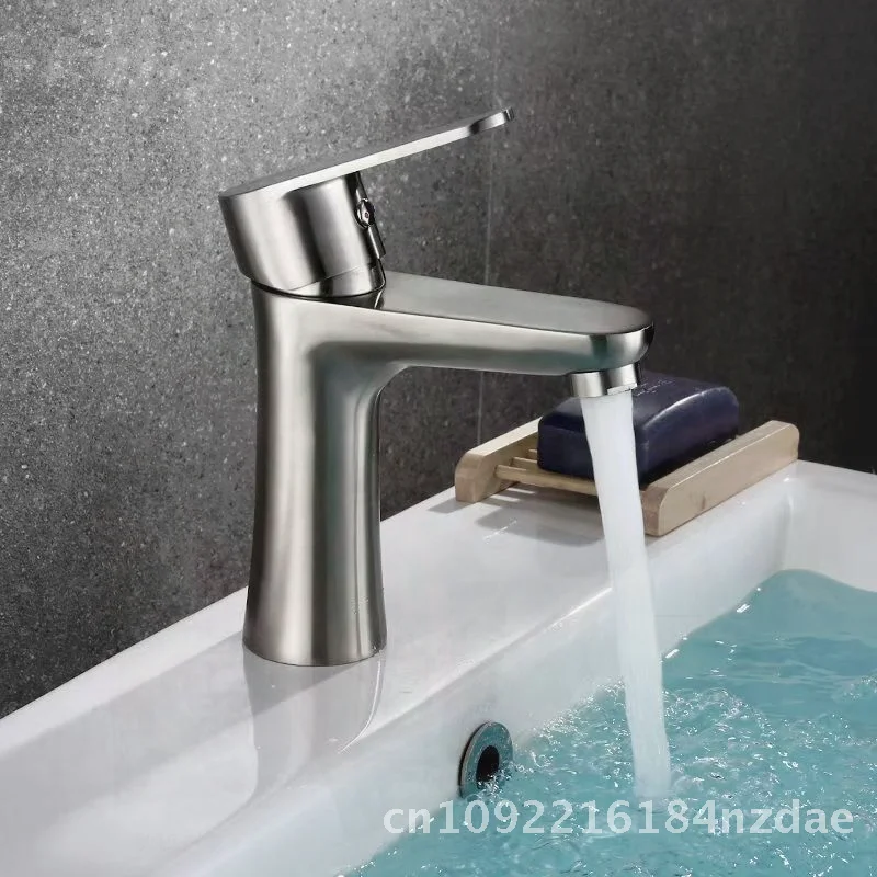 

Jinmuke Stainless Steel Basin Faucet Brushed Finish Hot And Cold Mixer for Bathroom Cabinet Black Slim Waist Design