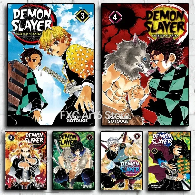 1PCS  frameless Pop Anime Japan Figure Demon Slayer Poster All Characters Aesthetic Manga Cover Canvas Print Picture Wall Art Ki