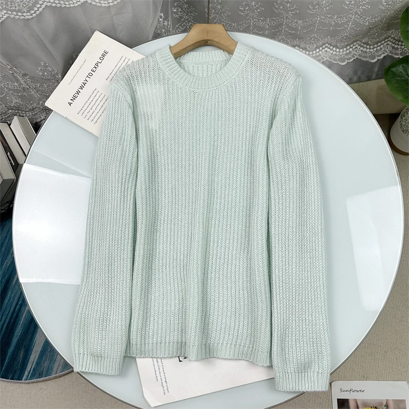 

Мятно-зеленый ажурный вязаный свитер с круглым вырезом, свободный крой, весна 2025, новый стиль, премиум-класс, модный топ