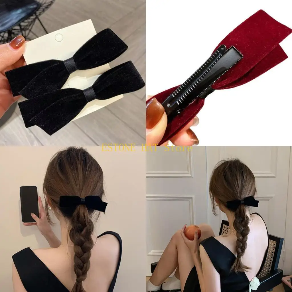 

49MF Velvety Bows Hair Clip with Duckbills Clip Soft Velvety Elegant Design Perfect for Daily Use and Special Occasion