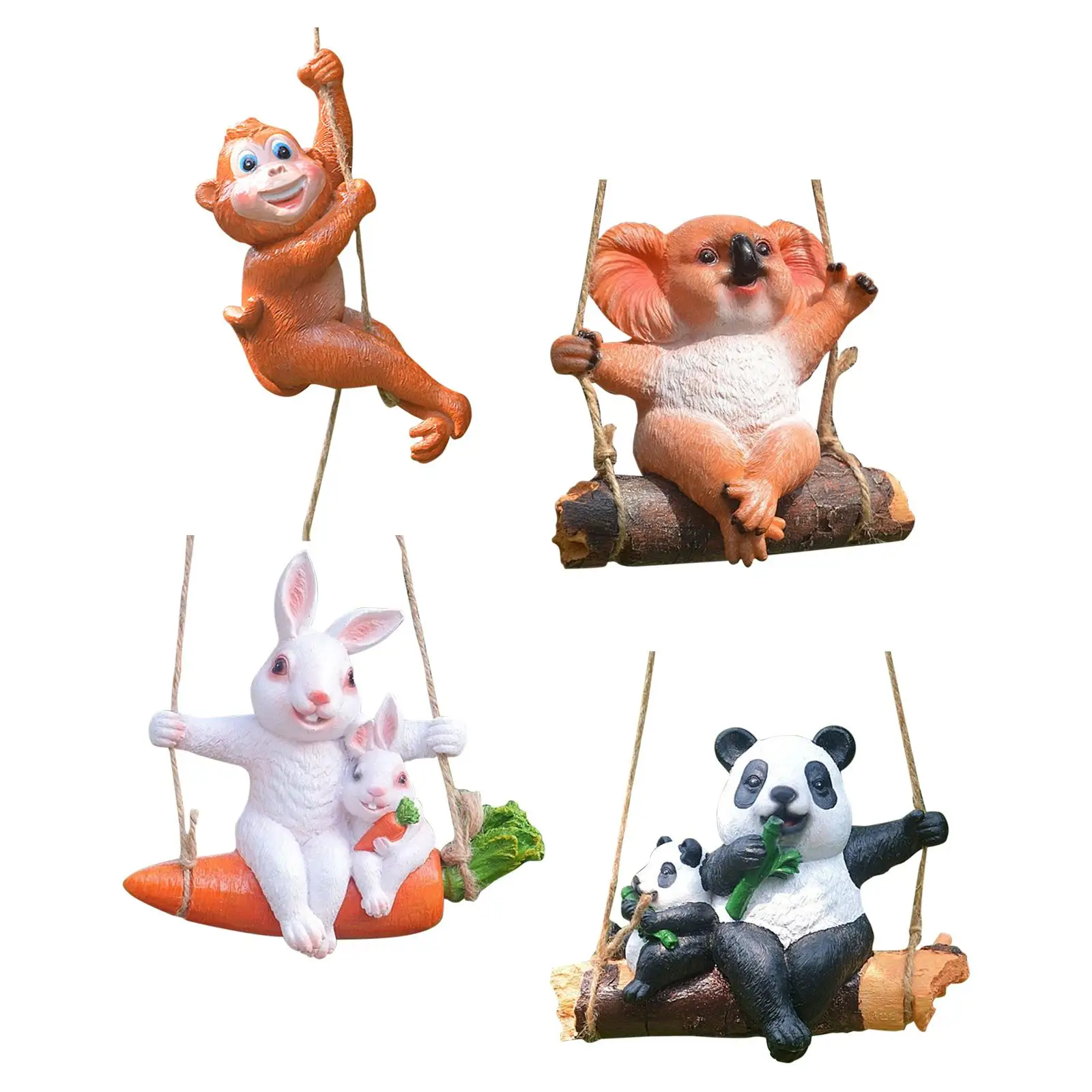 Cute Resin Hanging Animal Figurine Outdoor Patio Ornament Smooth Texture