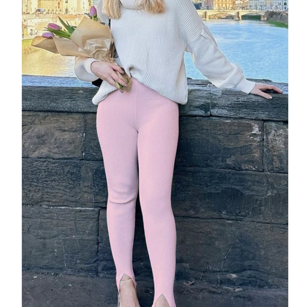 Women Stirrup Leggings High Waist Elastic Tight Yoga Pants with Foot Straps Dance Gym Workout Ribbed Tights Pants Streetwear