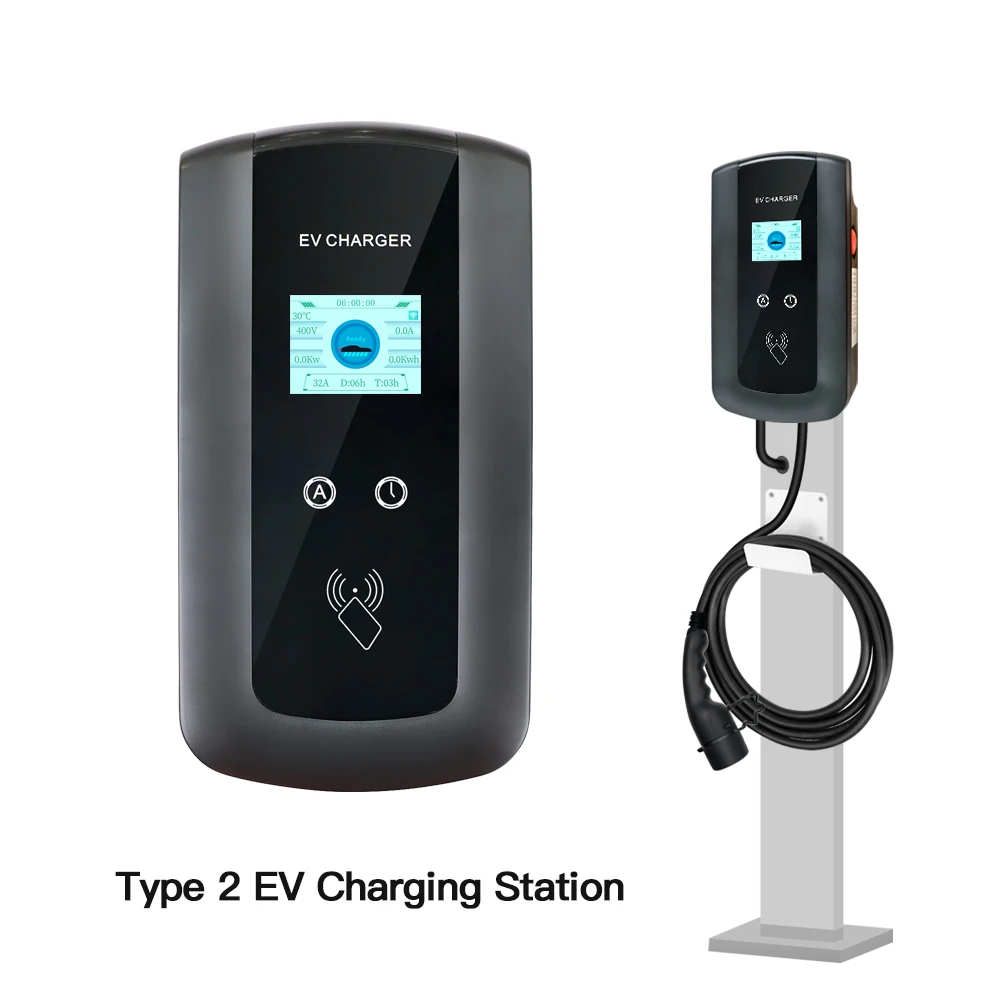 Goodcell Type2 EV Charger Plug EVSE Wallbox 32A 7KW IEC62196-2 1 Phase 22KW Wallmount Charging Station for Electric Car