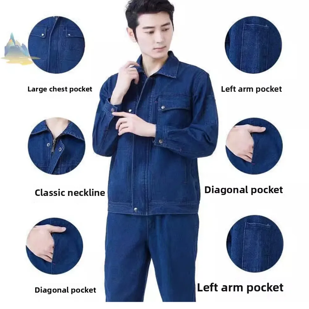 Thickened Wear-Resistant Cowboy Workwear Set All Cotton Anti-Scald Labor Protection Suit for Welding Factory Workshop