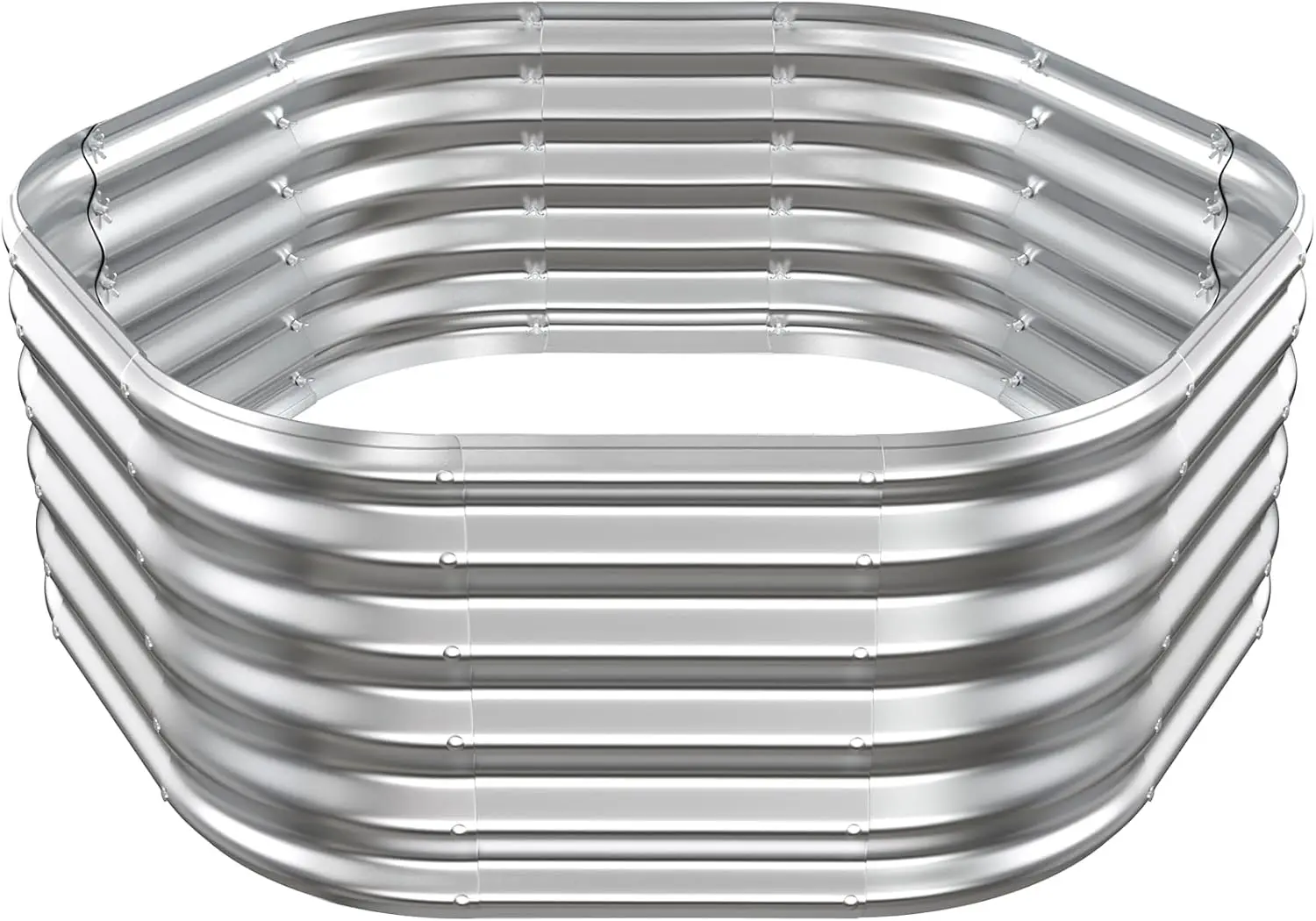 Galvanized Steel Hexagon Raised Garden Bed for Outdoor - Silver, 48 Inch Diagonal