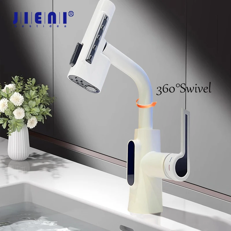 

JIENI 5 Modes Kitchen Faucet 360 Swivel Pull Down Sink Faucets LED Temperature Display Hot Cold Mixer Tap For High-end Hotel