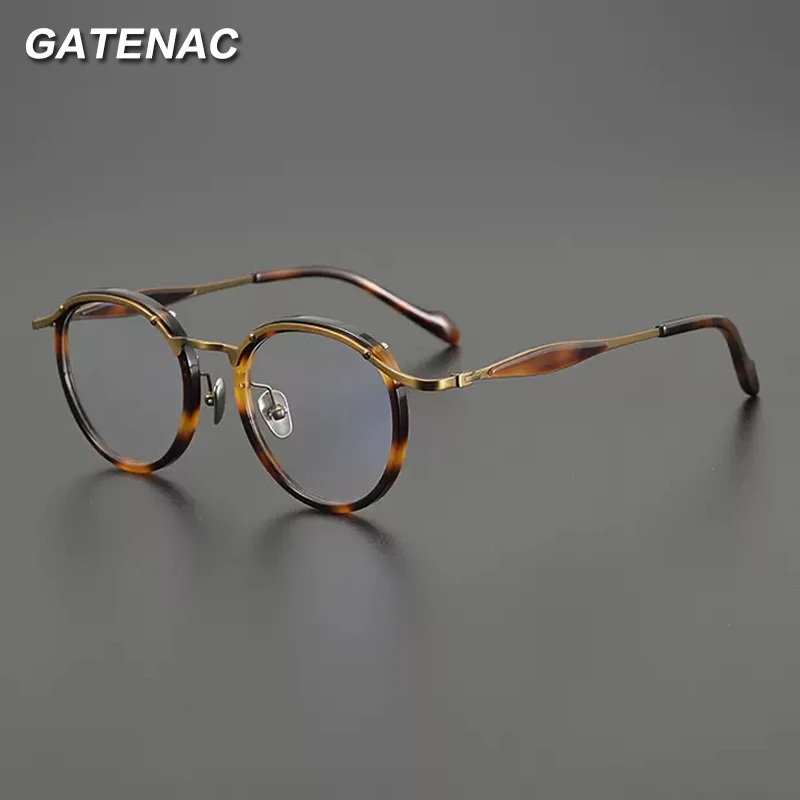 

Gatenac Vintage Titanium Eyeglasses Frame Men Retro Prescription Myopia Acetate Glasses Frame Women Round Luxury Brand Eyewear