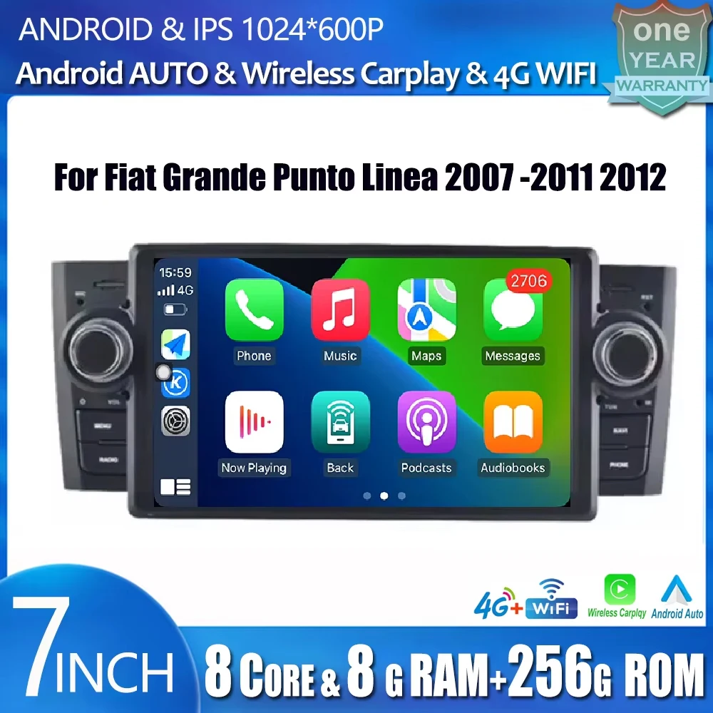

7'' Android 14 For Fiat Grande Punto Linea 2007 2008 2009 2010 2011 2012 GPS BT Car Multimedia Player Carplay Radio Stereo Wifi