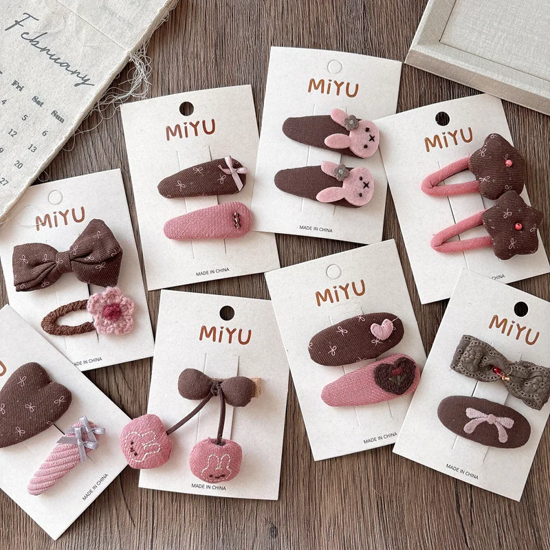 

Милые универсальные розовые, бежевые заколки для волос с бантом для девочек, детские осенне-зимние заколки с челкой BB, аксессуары для волос