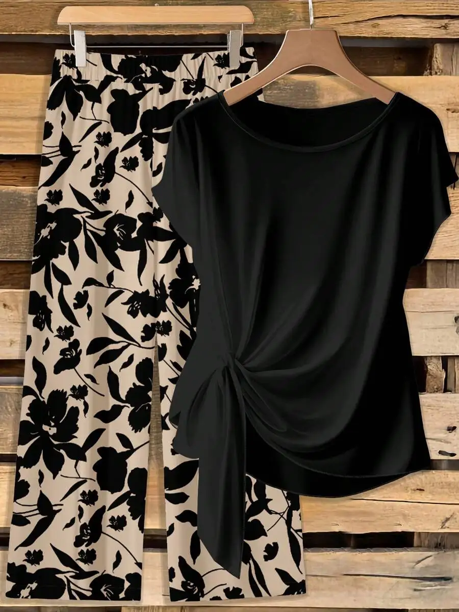 

Womens Black Blouse With Tie Bow Detail Loose Fit Chic Elegant Top