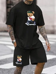 3d Bear Print Men's T-shirt Sportswear Men's Street Fashion Clothing Men's Short-sleeved Shorts Summer Beachwear Two-piece Set