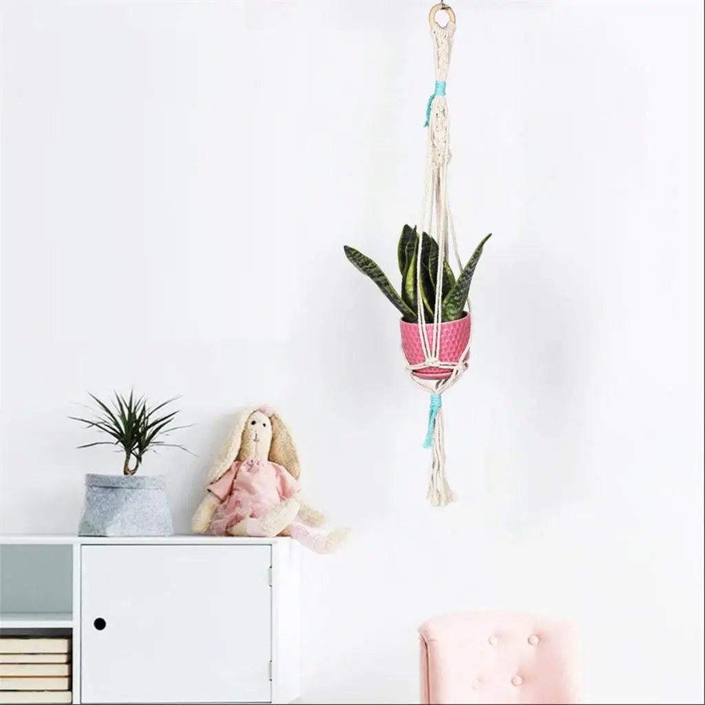 Artesanal trançado macrame corda cabide cesta pátio planta pote segurar 65cm