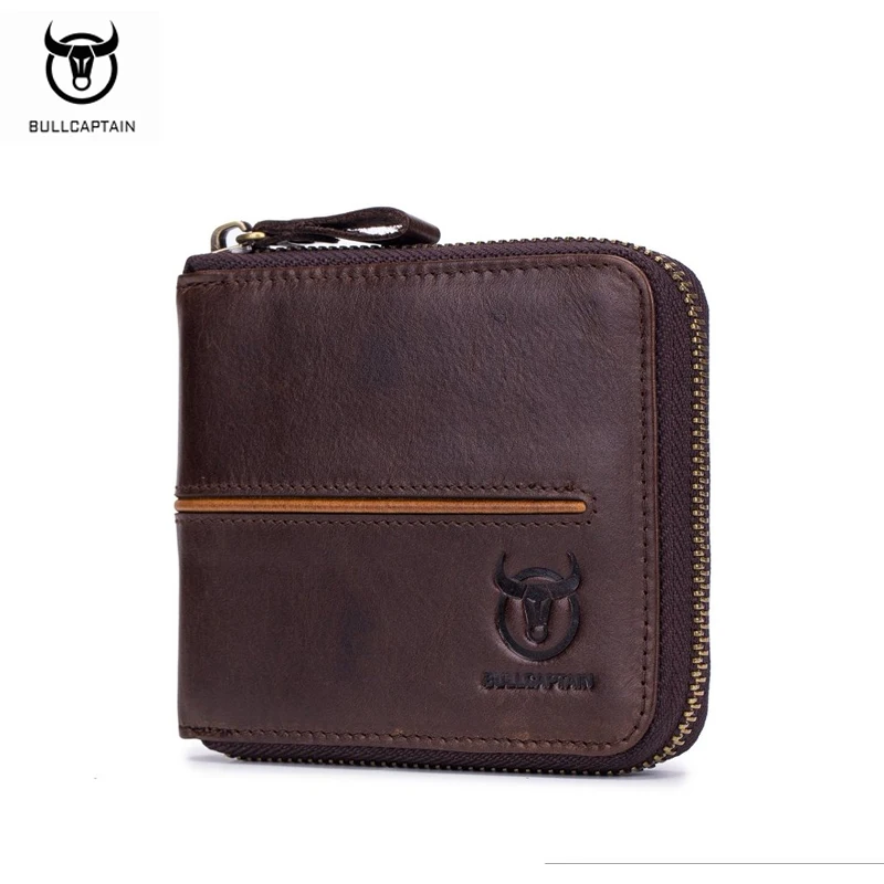 Genuine Leather Men's Horizontal Multi-Card Slot Business Card Holder Zipper Driver's License Cowhide Wallet
