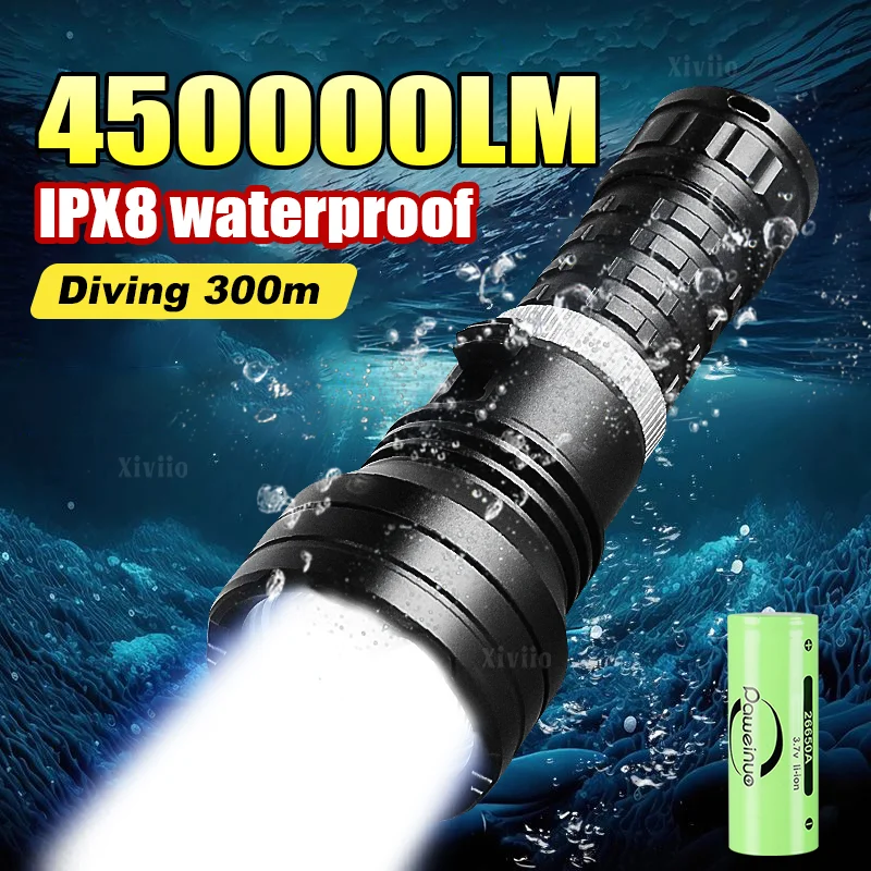 

XHP70 LED Professional Diving Flashlight Waterproof Lamp Underwater Forking Fish Catching Shrimps Torch Super Bright Diving Lamp
