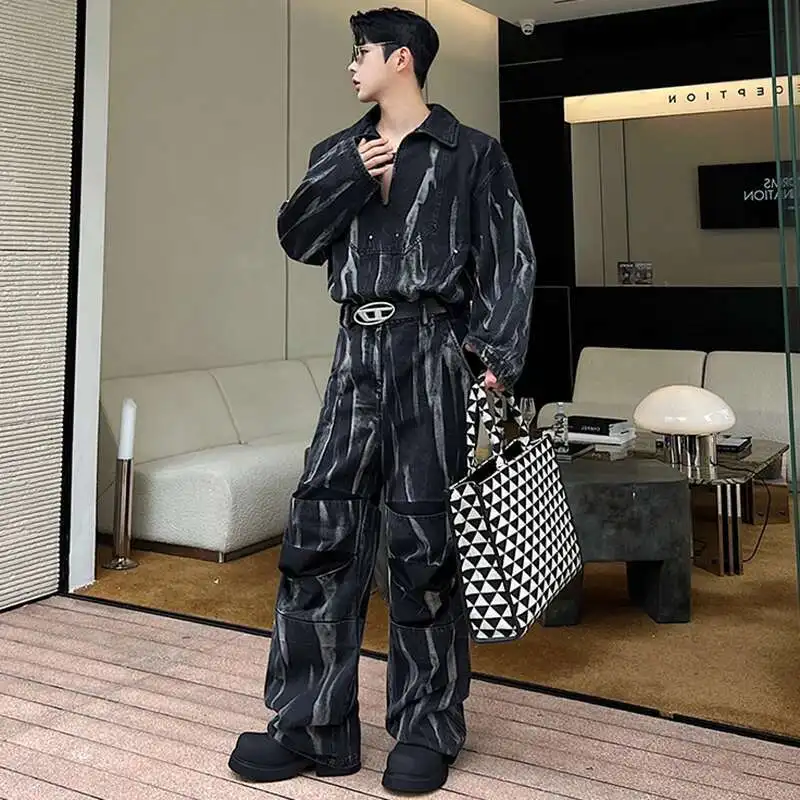 LUZHEN Tie Dye Design Two Piece Set Men Fashion Pullover Tops Straight Pants 2025 Elegance Handsome Light Luxury Clothes LZ6092
