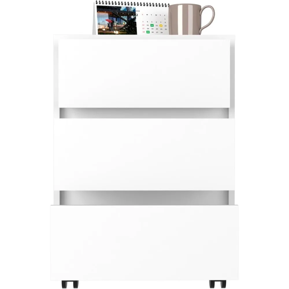 خزانة ملفات حديثة ذات 3 أدراج لتنظيم المكاتب مع عجلات قفل، ارتفاع 25.8، أبيض، مثالية لتخزين مساحة العمل الفعالة