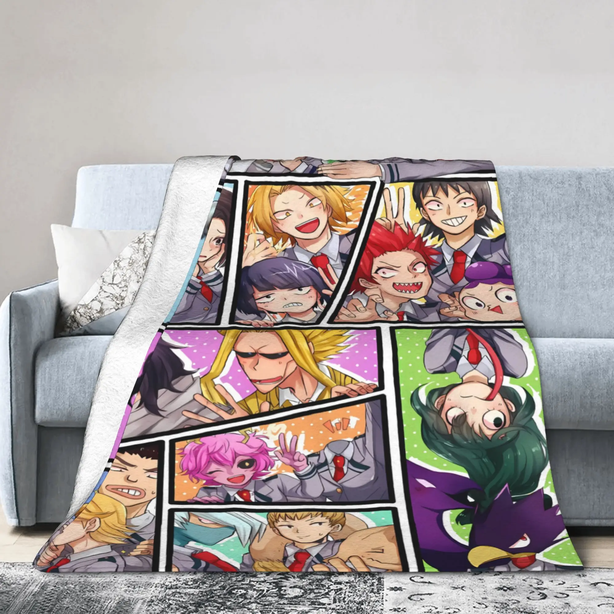 MHA Students Grid Collage Soft Blankets My Hero Academia Students Plush Throw Blanket Couch Chair Flannel Bedspread Bed Cover