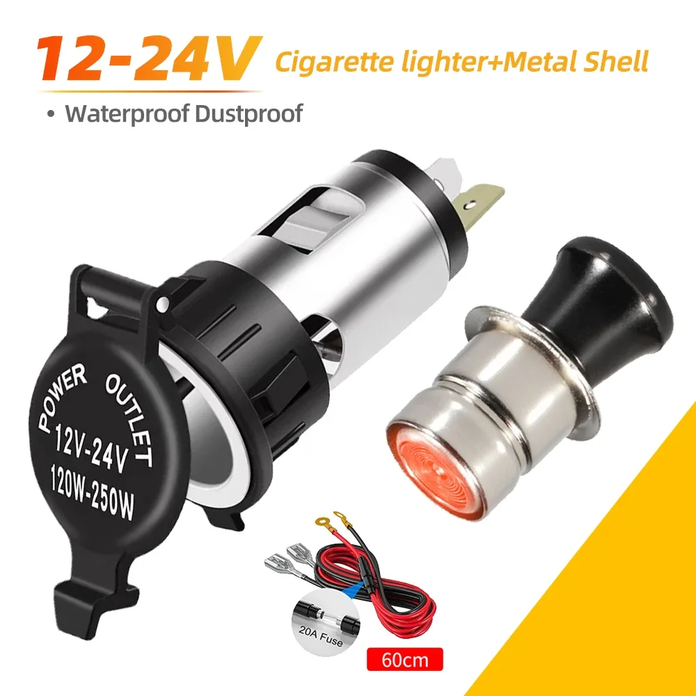 Car Cigarette Lighter Universal Socket Adapter Portable Power Outlet 12V-24V 120W-250W For Car Truck Motorcycle Boat