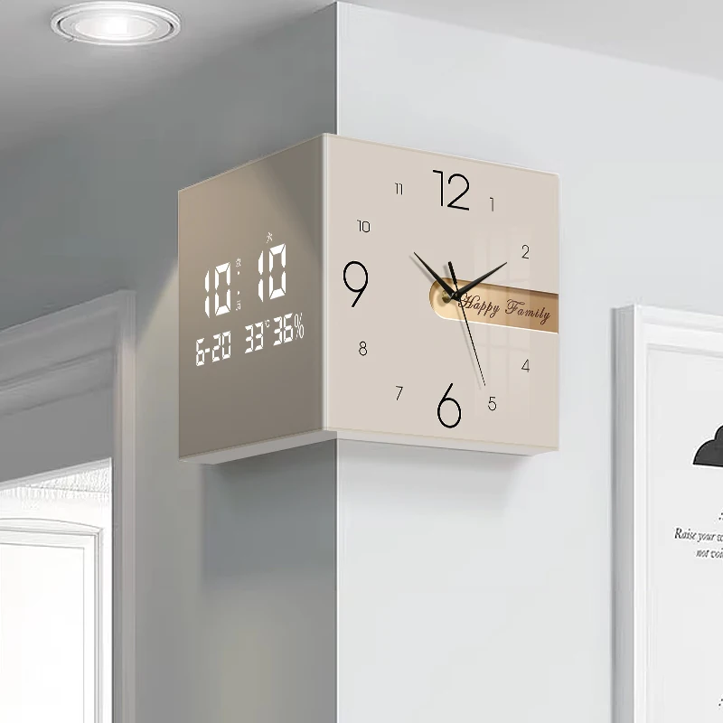Simple Living Room Corner Clock Decoration Painting Cream Style Millennium Calendar Electronic Clock Creative Double Wall Clock
