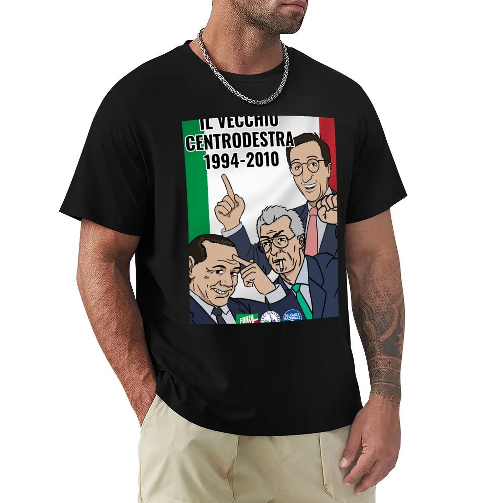 Camiseta Il vecchio centrodestra italiano com Berlusconi Fini e Bossi, estilo urbano, casual, manga curta
