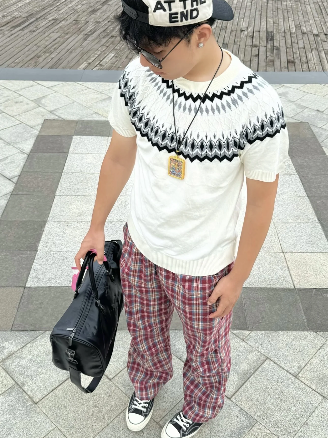 Americano retro xadrez calças de perna larga masculina casual solto em linha reta solto emagrecimento calças compridas dobrado jogo diário