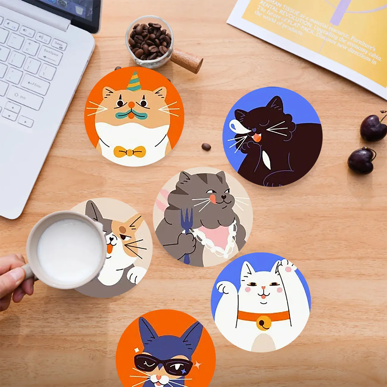 6 pieces - Dog themed wooden coasters, anti slip and heat-resistant dining table decorations, coffee shop and restaurant gifts view 3
