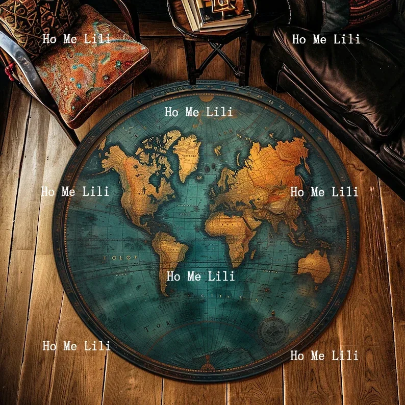 World Map Globe Design Rug Geography Decor Travel Enthusiast Mat Home Decor Unique Decor