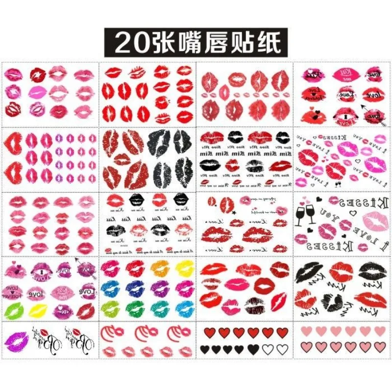 Tatuajes de labios rojos, tatuaje falso de dibujos animados para mujer, tatuaje artístico de Anime, pegatinas de labios de espina de pescado sexis, tatuaje temporal resistente al agua