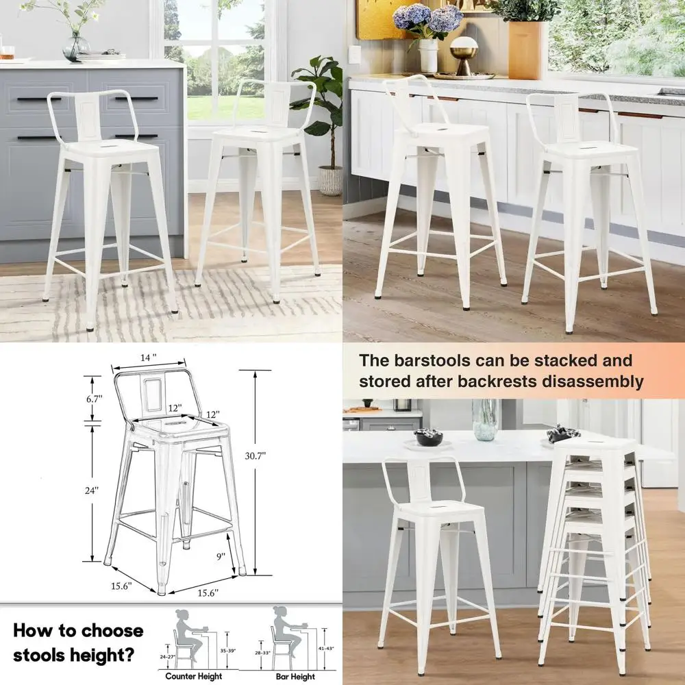 

[Best Seller, Buy Now!]Premium 30 inch Bar Stools Set of 4 Bar Height Metal Barstools with Wood Seat Low Back Kitchen Bar Chairs