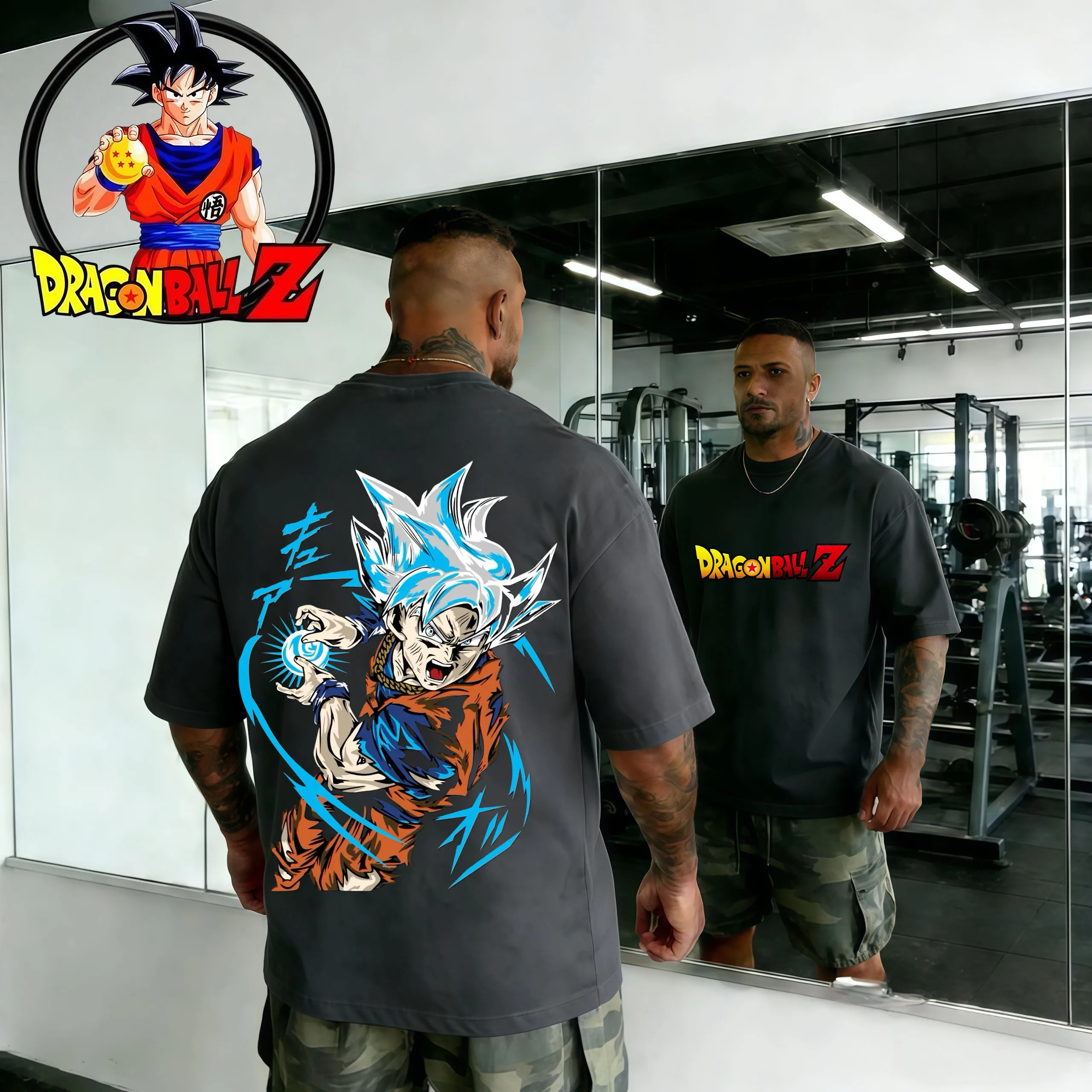 2026 Summer Dragon Ball  Retro Gym Men's Printed T-Shirt 100% Cotton Oversized Fitness Workout Big Guy Retro Casual Unisex Tee view 3