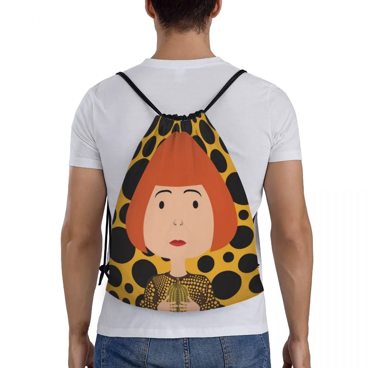 Yayoi Kusama-mochila de almacenamiento para hombre y mujer, bolso con cordón para Halloween, ligero, estético, para deportes, gimnasio