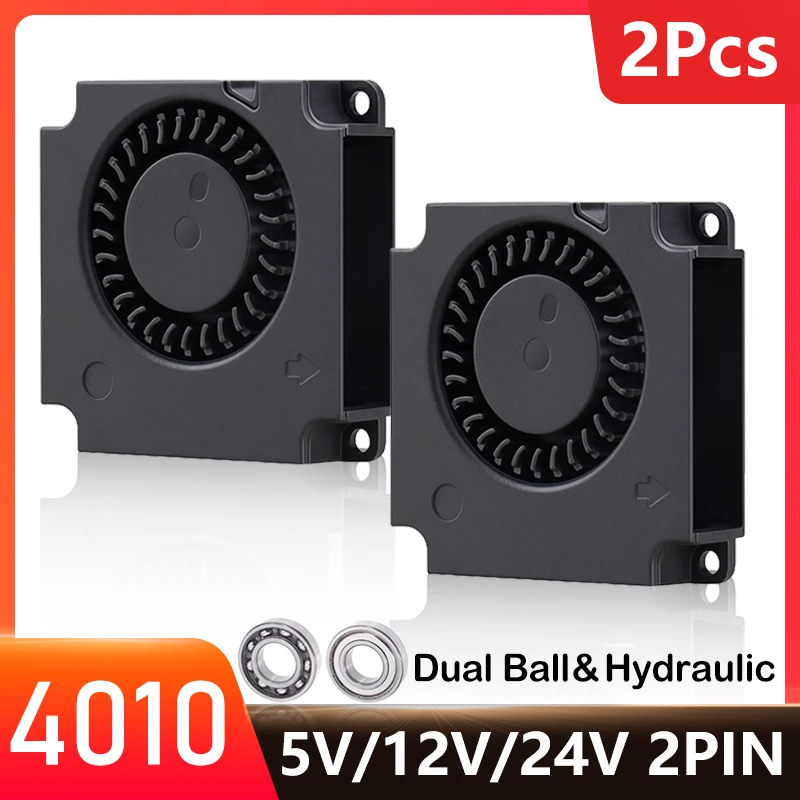 

2PCS Gdstime 40mm 3D Printer Fan 5V/12V/24V 40x40x10mm Duall Bal Printer Cooling Accessories DC Turbo Blower 4010 Radial Fans