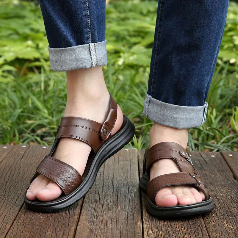 New Shoes for Men Summer Genuine Leather Sandals Fashion Casual Slipper Shoes Comfortable Soft Beach Shoes