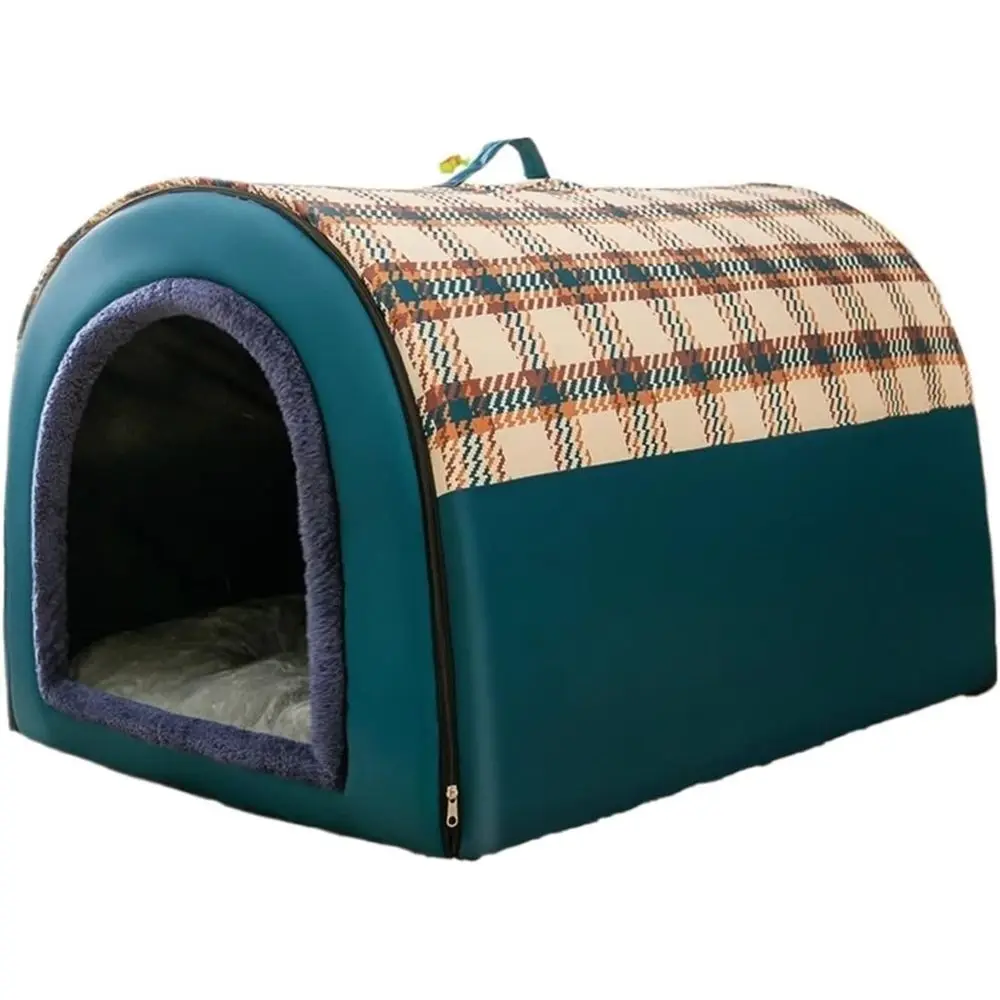 

MUSM 2025 Seasonal Dog House - Winter Insulated Kennel with Removable Roof for Outdoor Retrievers, C-Plaid Green, 75x50x50cm