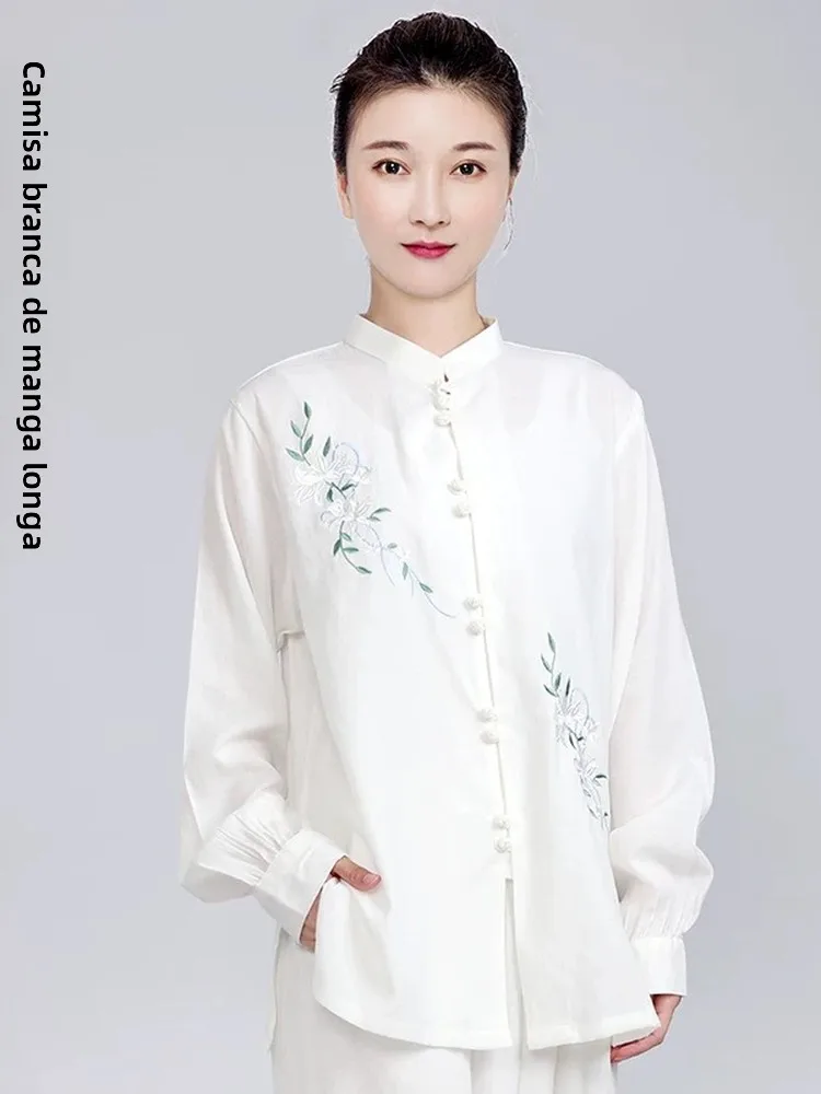 小河山太極拳服女性の新しいファッショナブルなハイエンドリネン太極拳練習スーツ夏太極拳制服