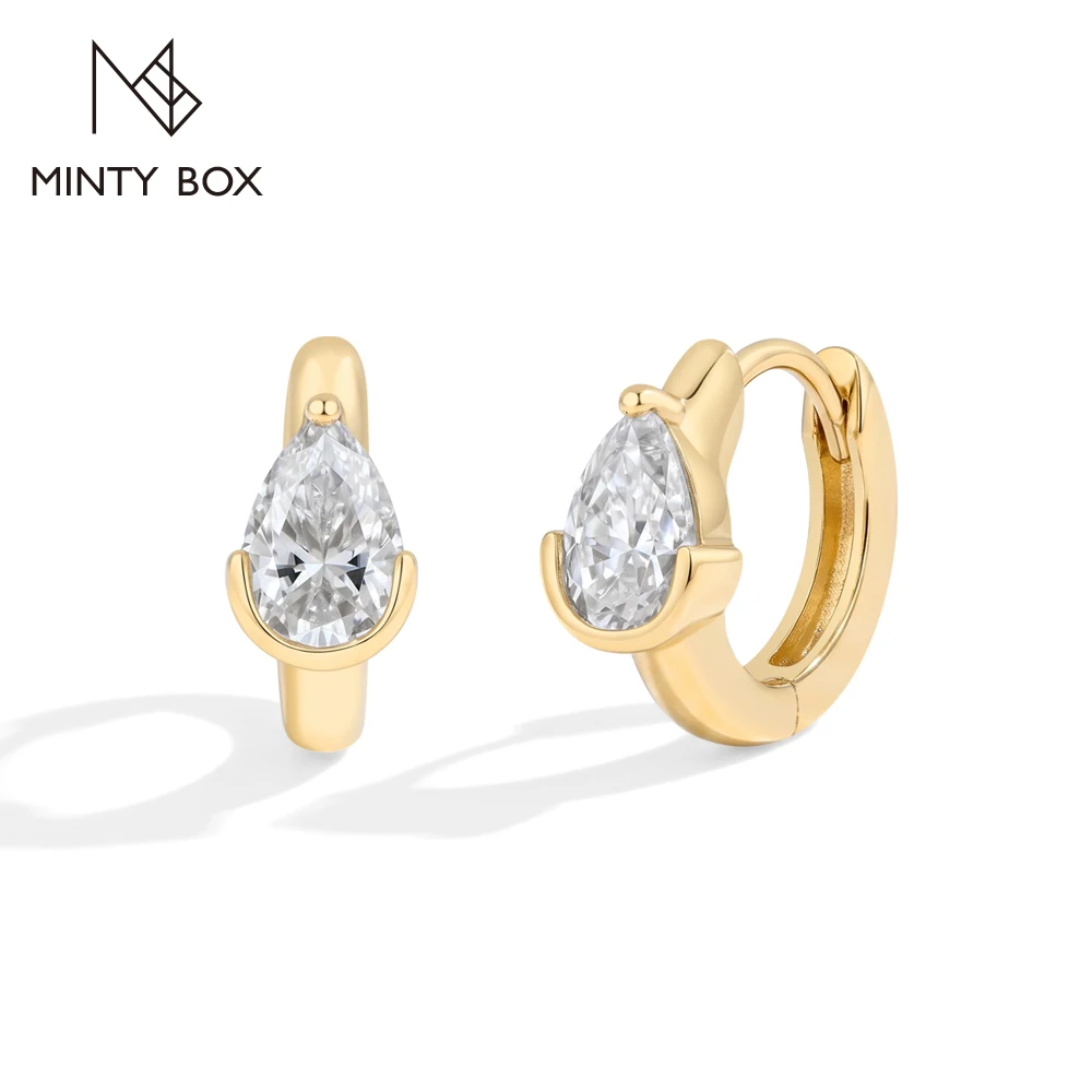 MINTYBOX Classic Simple Pear Emerald Cut Moissanite Stud Earrings S925 Sliver 18k Gold Earrings for Women Wedding Daily Jewelry