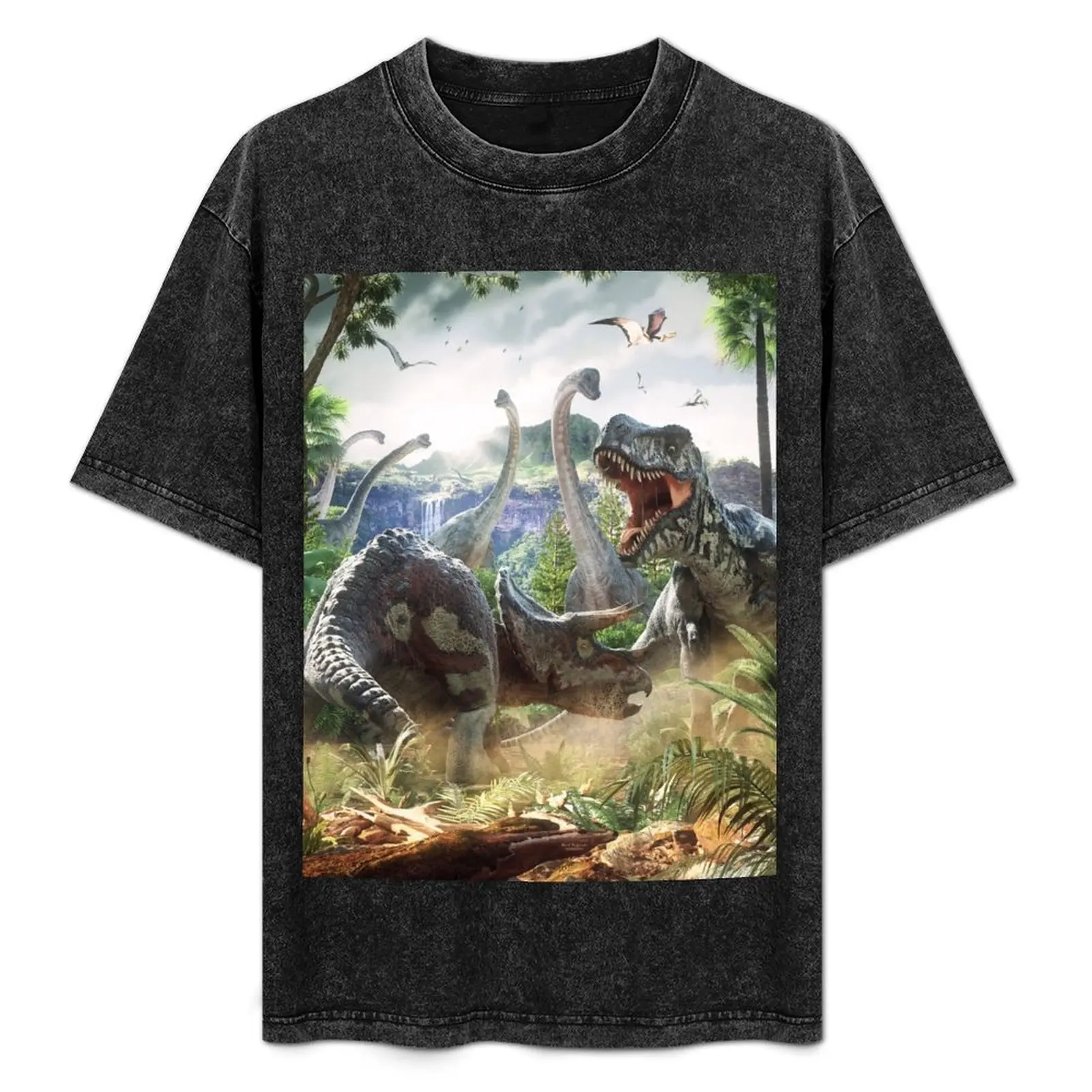 

Dinosaur Battle T-Shirt Classic Crew Neck Cotton T-Shirt