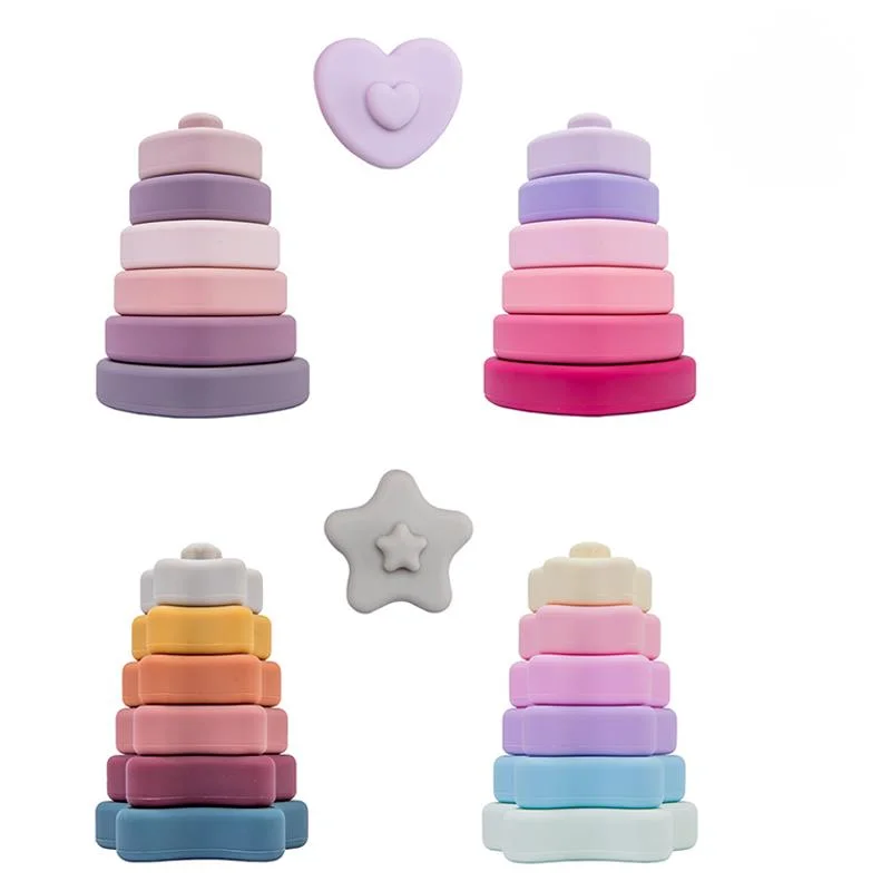 6Pcs Baby Montessori Toys Soft Building Blocks Silicone Stacking Blocks Love Shape Rainbow Colors Silicone Construction Toy Gift