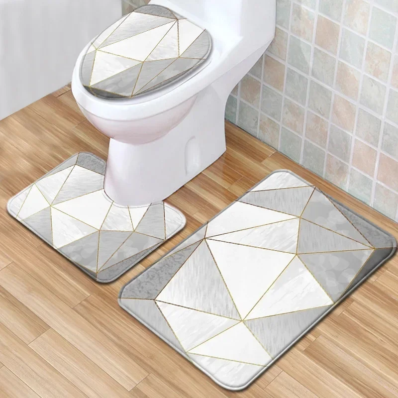 3-piece set Marble Pattern Bath Mats Anti Slip Bathroom Mat Set Washable Toilet Seat Lid Cover Pedestal Rug Set Home Decor