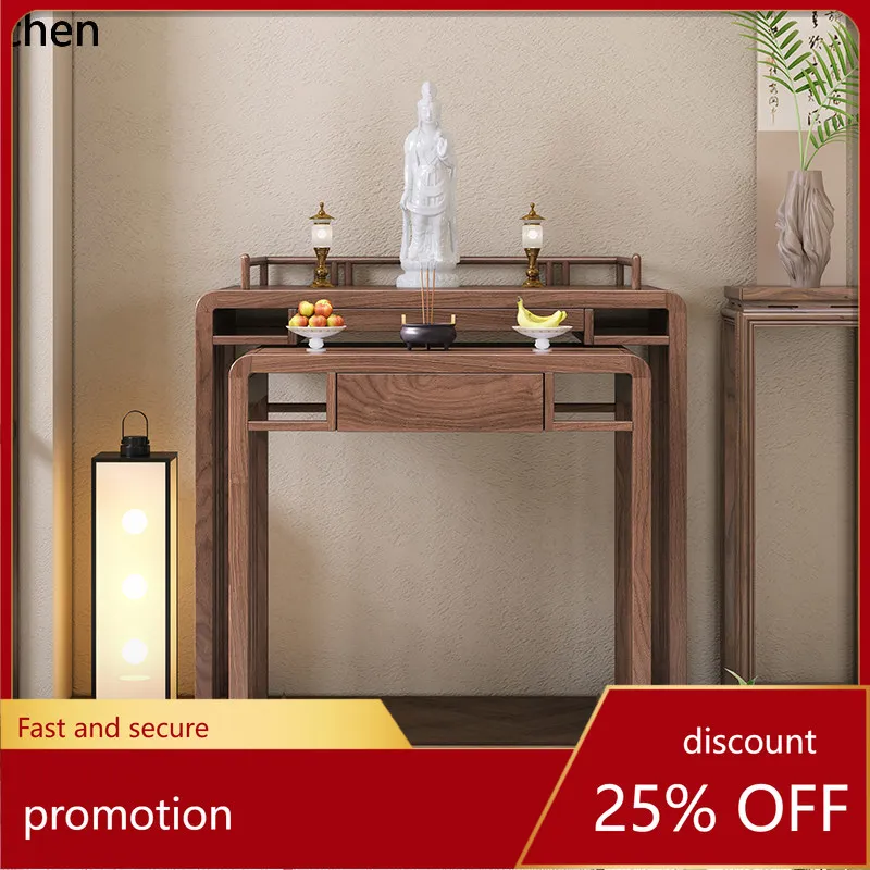

CZ White Ash Wood Solid Wood Offering Table Set for Guanyin and God of Wealth, Home Living Room Incense and Buddhist Table