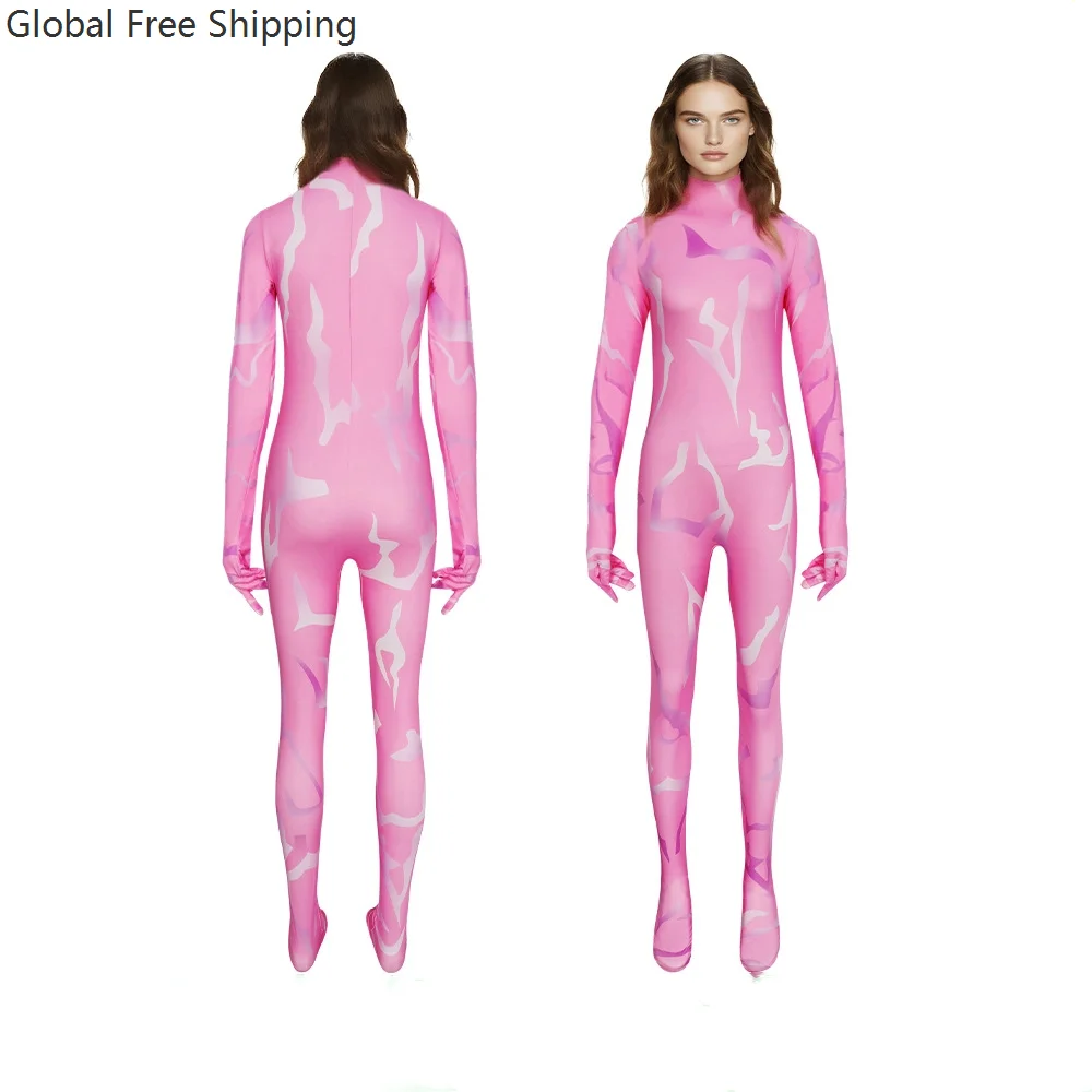 

Kpop Demon Hunters Rumi Cosplay Costume Rumi Tatoo Pattern Jumpsuits Demon Tatoo Pattern Nude Fleshcolor Base Layer Hallowmas