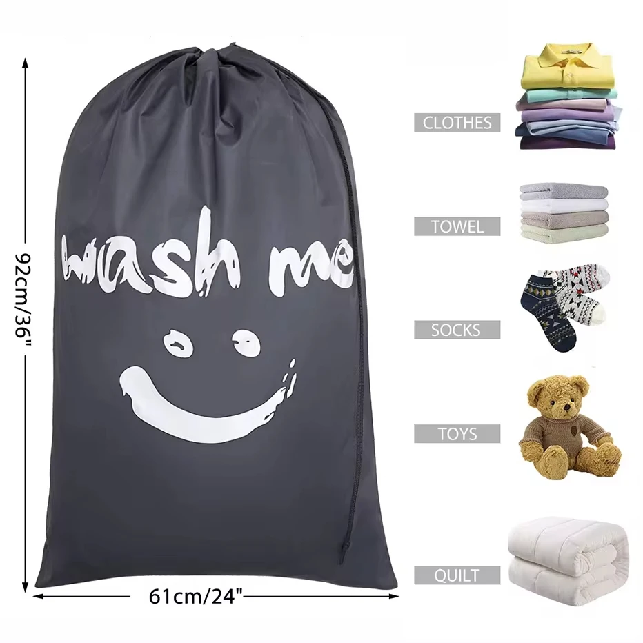Smile Shape Nylon Laundry Bag Wash Me Travel Storage Pouch Machine Washable Dirty Clothes Organizer Wash Drawstring Bag - view 5