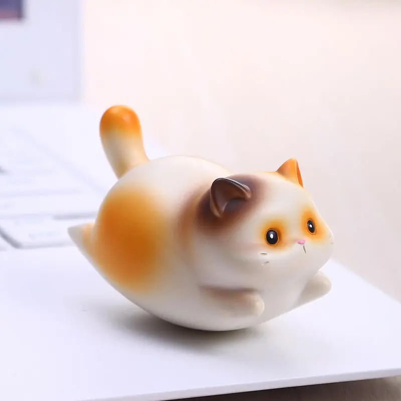 Japanese Cute Siamese Cat Figure Doll Ornament Modern Design Bobble Cat Miniatures Desktop Decoration Статуэтки Кошек FYFM
